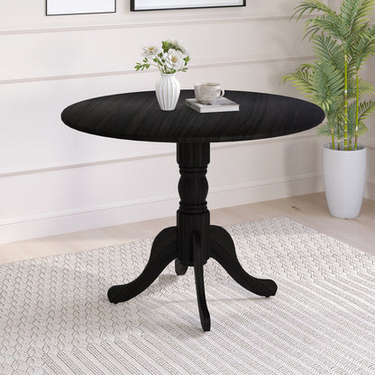 Wooden Dining Table with Round Tabletop and Curved Trestle Legs, Black Dining Tables at Gallery Canada