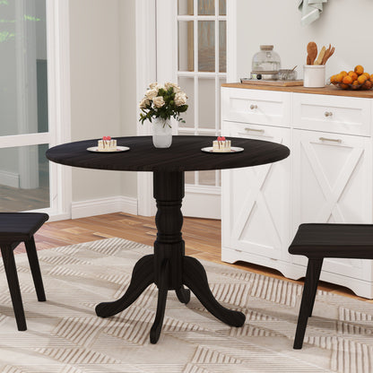 Wooden Dining Table with Round Tabletop and Curved Trestle Legs, Black Dining Tables at Gallery Canada