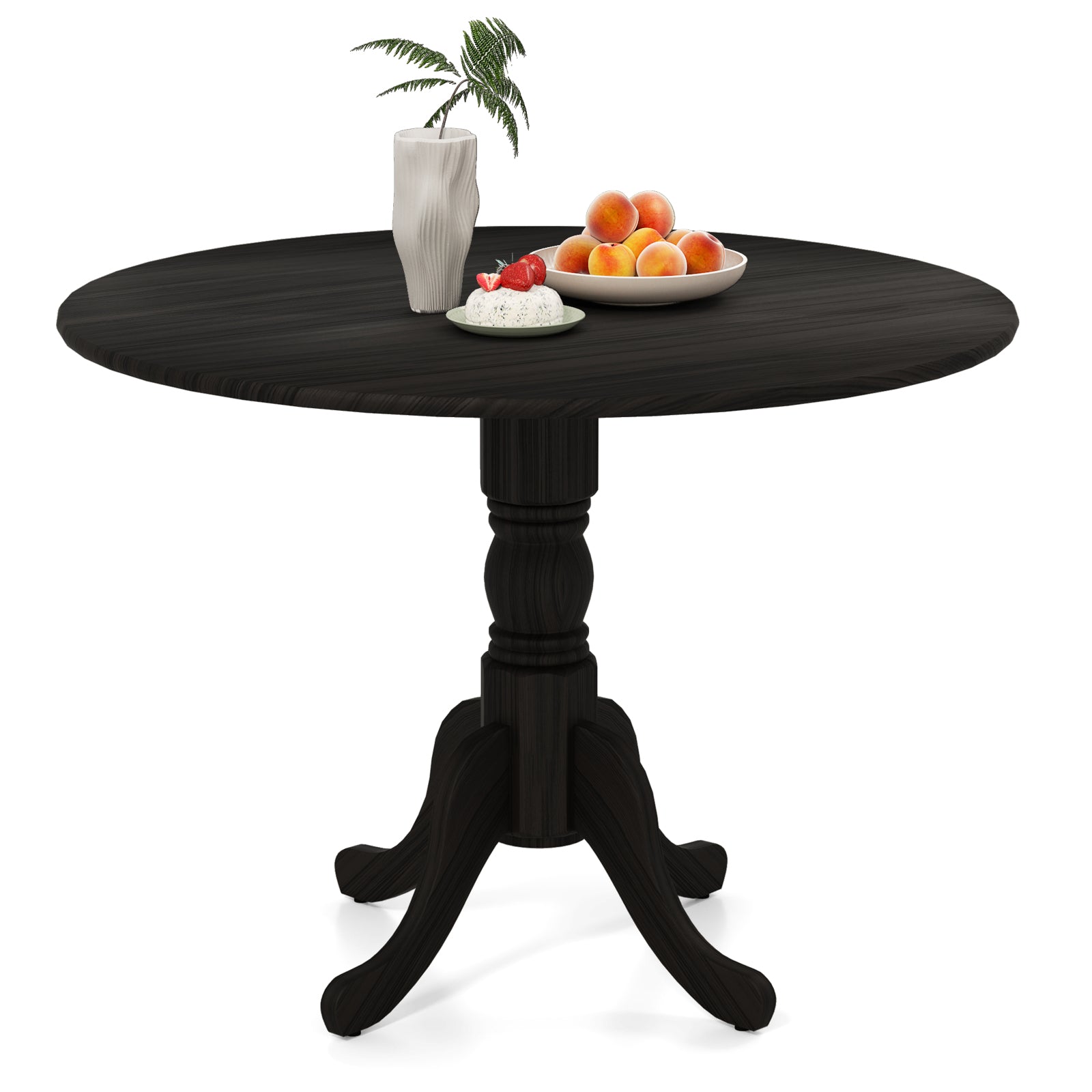 Wooden Dining Table with Round Tabletop and Curved Trestle Legs, Black Dining Tables Black at Gallery Canada