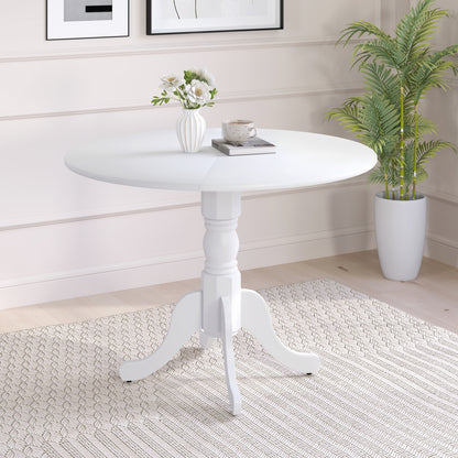 Wooden Dining Table with Round Tabletop and Curved Trestle Legs, White