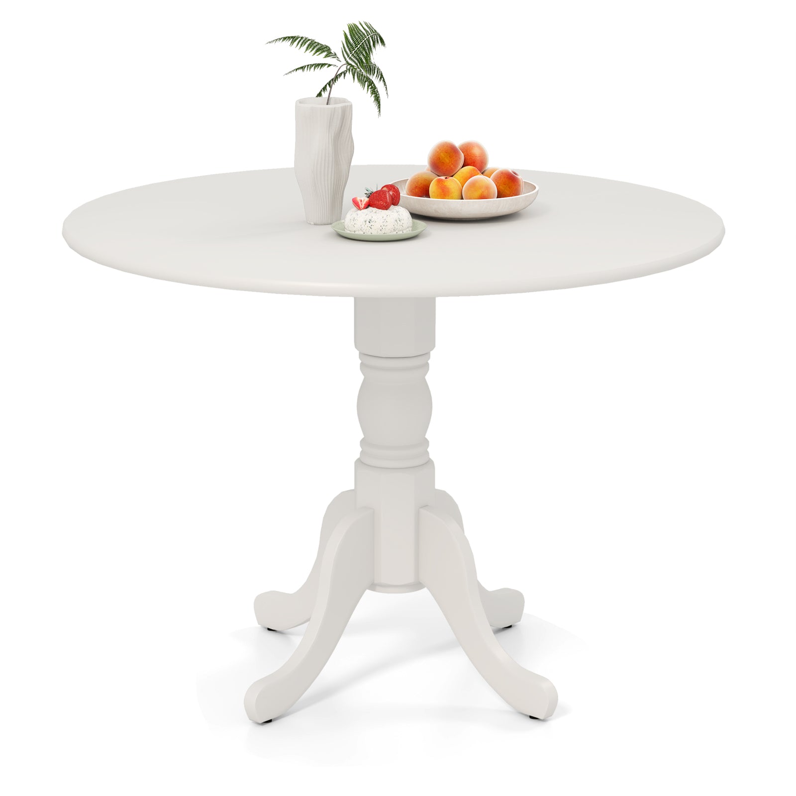 Wooden Dining Table, Round Tabletop, Curved Trestle Legs, White Dining Tables White at Gallery Canada