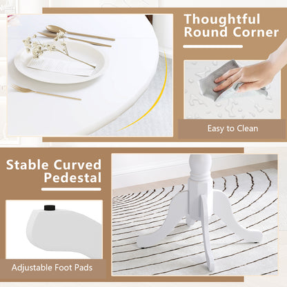 Wooden Dining Table with Round Tabletop and Curved Trestle Legs, White