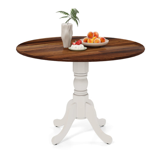 Wooden Dining Table, Round Tabletop, Curved Trestle Legs, Walnut & White, Gray Dining Tables Walnut & Gray at Gallery Canada