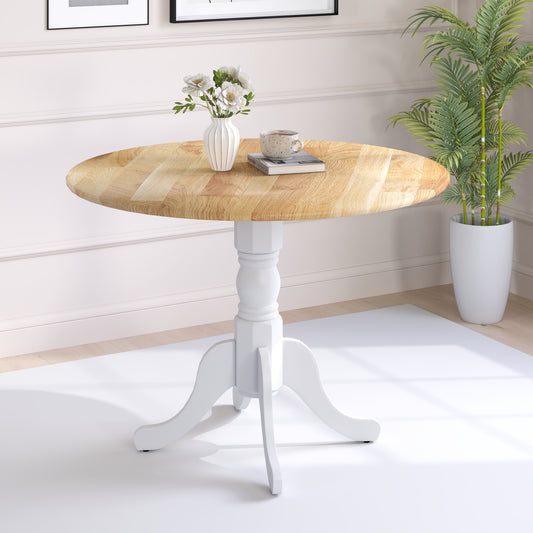Wooden Dining Table with Round Tabletop and Curved Trestle Legs, Natural & White Dining Tables Natural & White at Gallery Canada