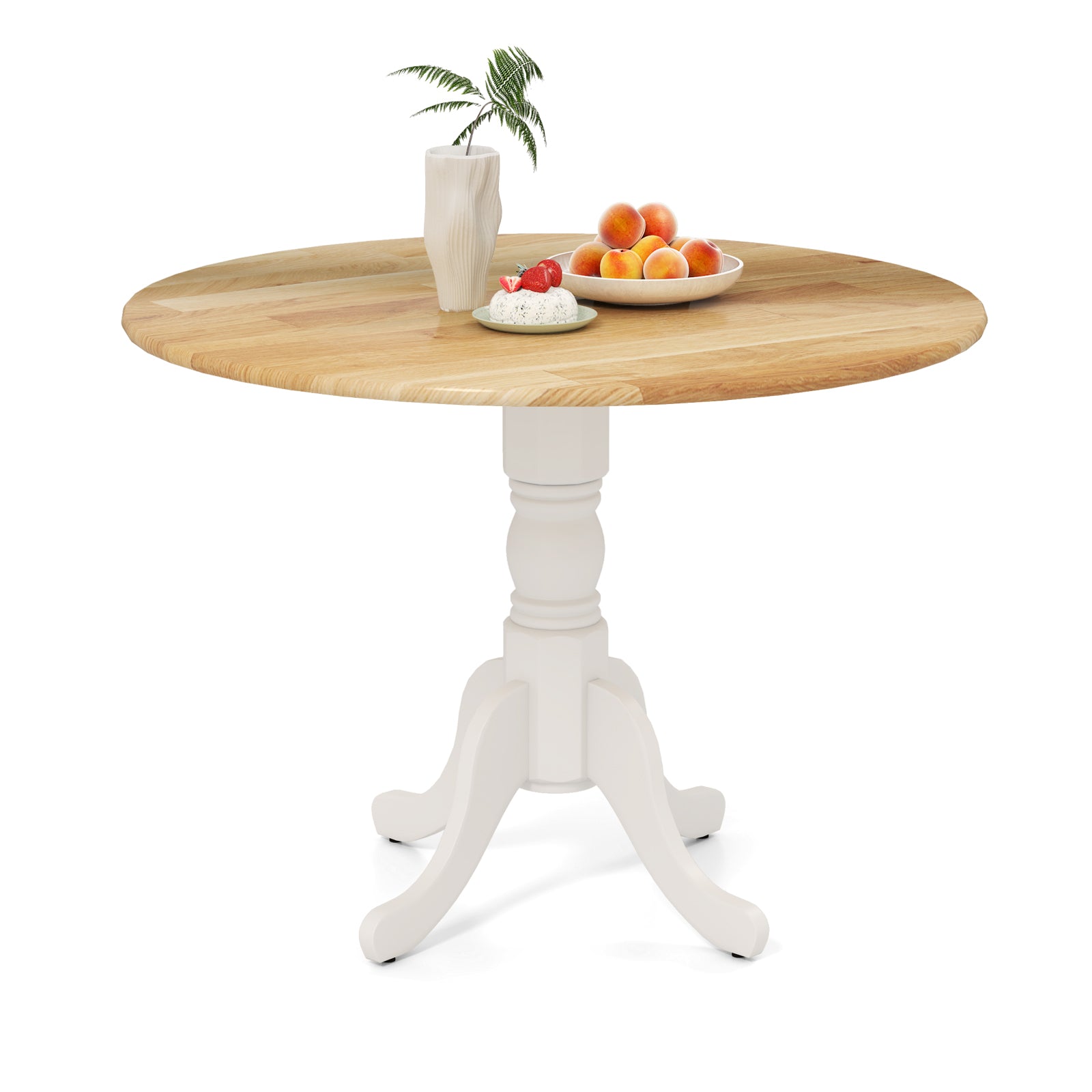 Wooden Dining Table with Round Tabletop and Curved Trestle Legs, Natural & White Dining Tables Natural & White at Gallery Canada