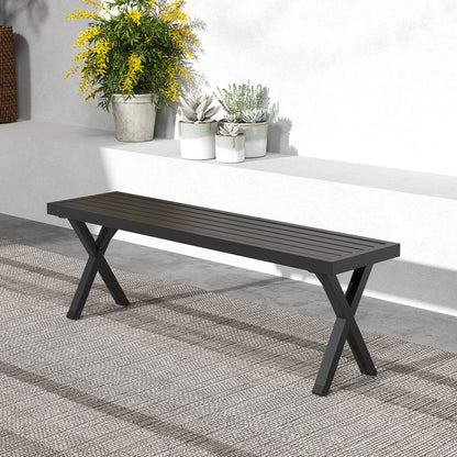 Patio Metal Bench with Slatted Seat and X Legs, Black Outdoor Benches at Gallery Canada