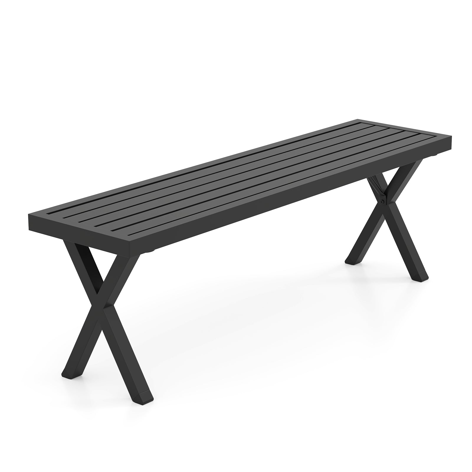 Patio Metal Bench with Slatted Seat and X Legs, Black Outdoor Benches Black at Gallery Canada