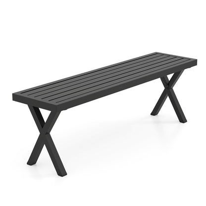 Patio Metal Bench with Slatted Seat and X Legs, Black Outdoor Benches Black at Gallery Canada