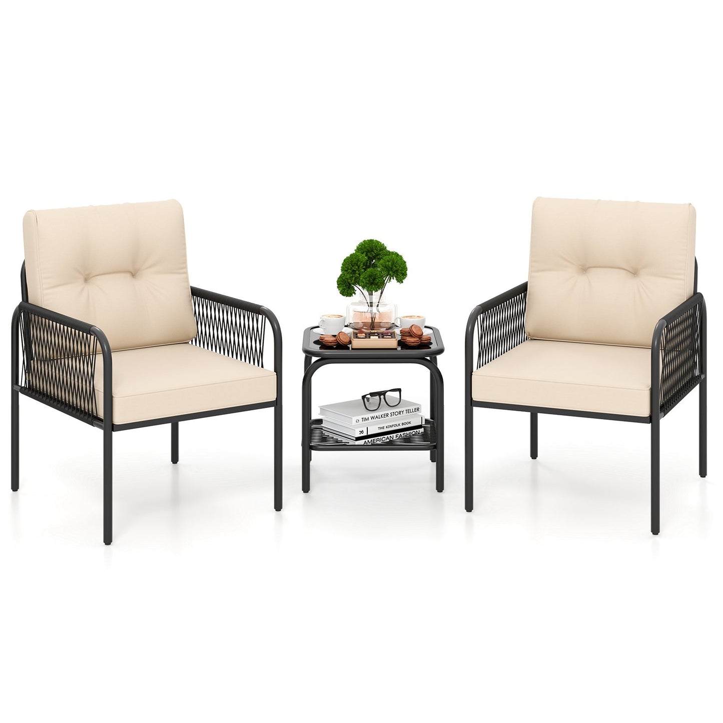 3 Pieces Patio Bistro PE Outdoor Wicker Rattan Furniture Conversation Set, Beige Patio Conversation Sets Beige at Gallery Canada