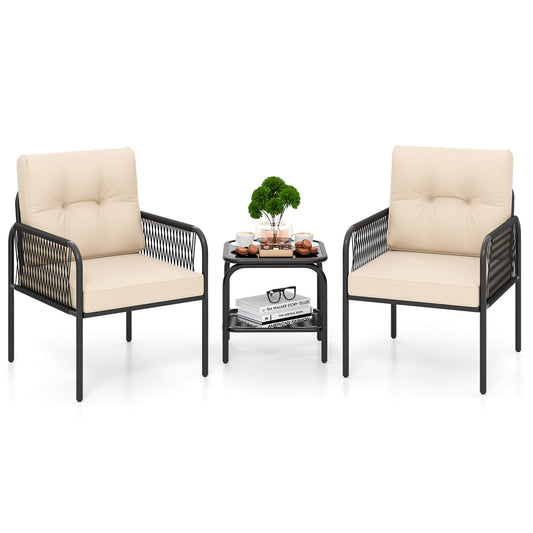 3 Pieces Patio Bistro PE Outdoor Wicker Rattan Furniture Conversation Set, Beige Patio Conversation Sets Beige at Gallery Canada