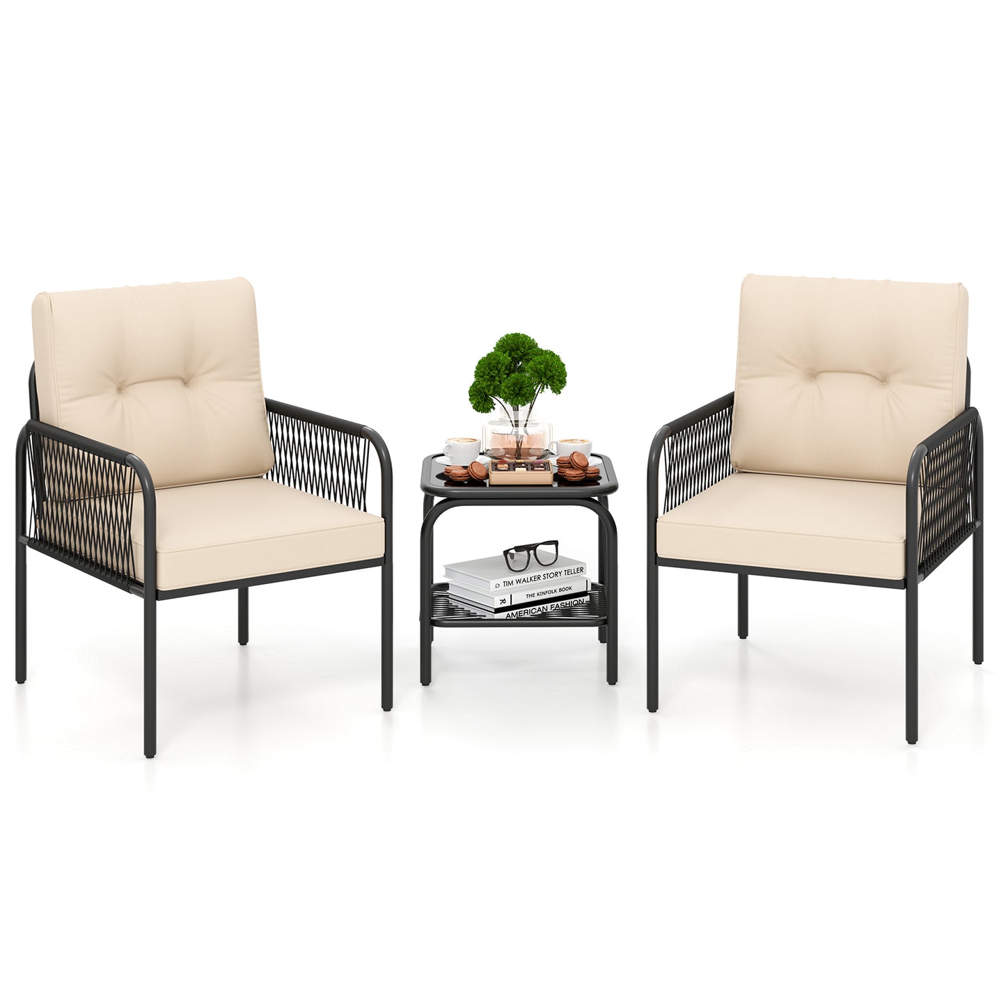 3 Piece Patio Bistro Set, PE Wicker Rattan, Beige Patio Conversation Sets at Gallery Canada