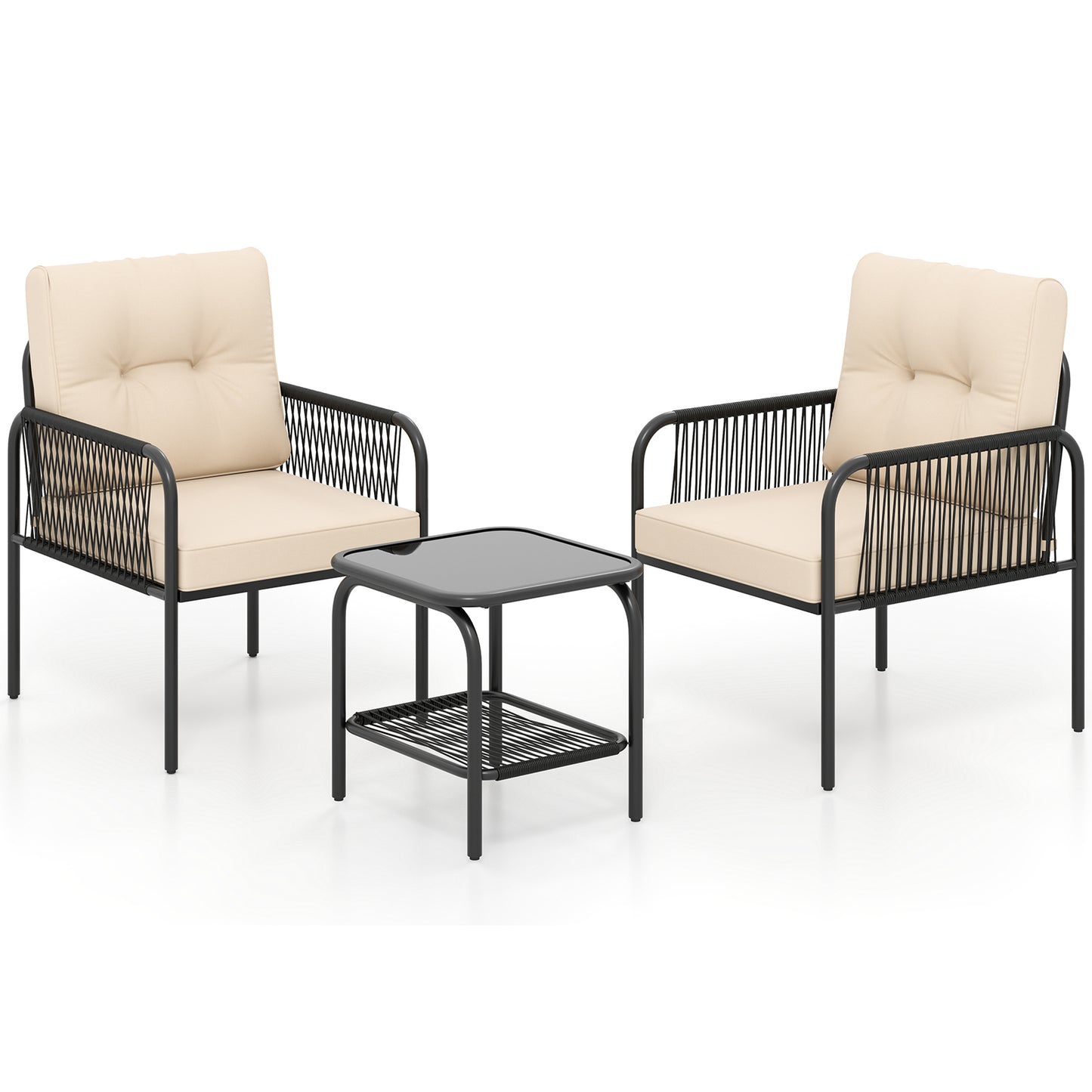 3 Pieces Patio Bistro PE Outdoor Wicker Rattan Furniture Conversation Set, Beige Patio Conversation Sets at Gallery Canada