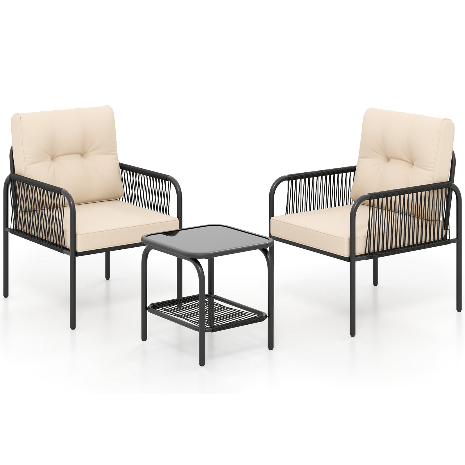 3 Pieces Patio Bistro PE Outdoor Wicker Rattan Furniture Conversation Set, Beige Patio Conversation Sets at Gallery Canada
