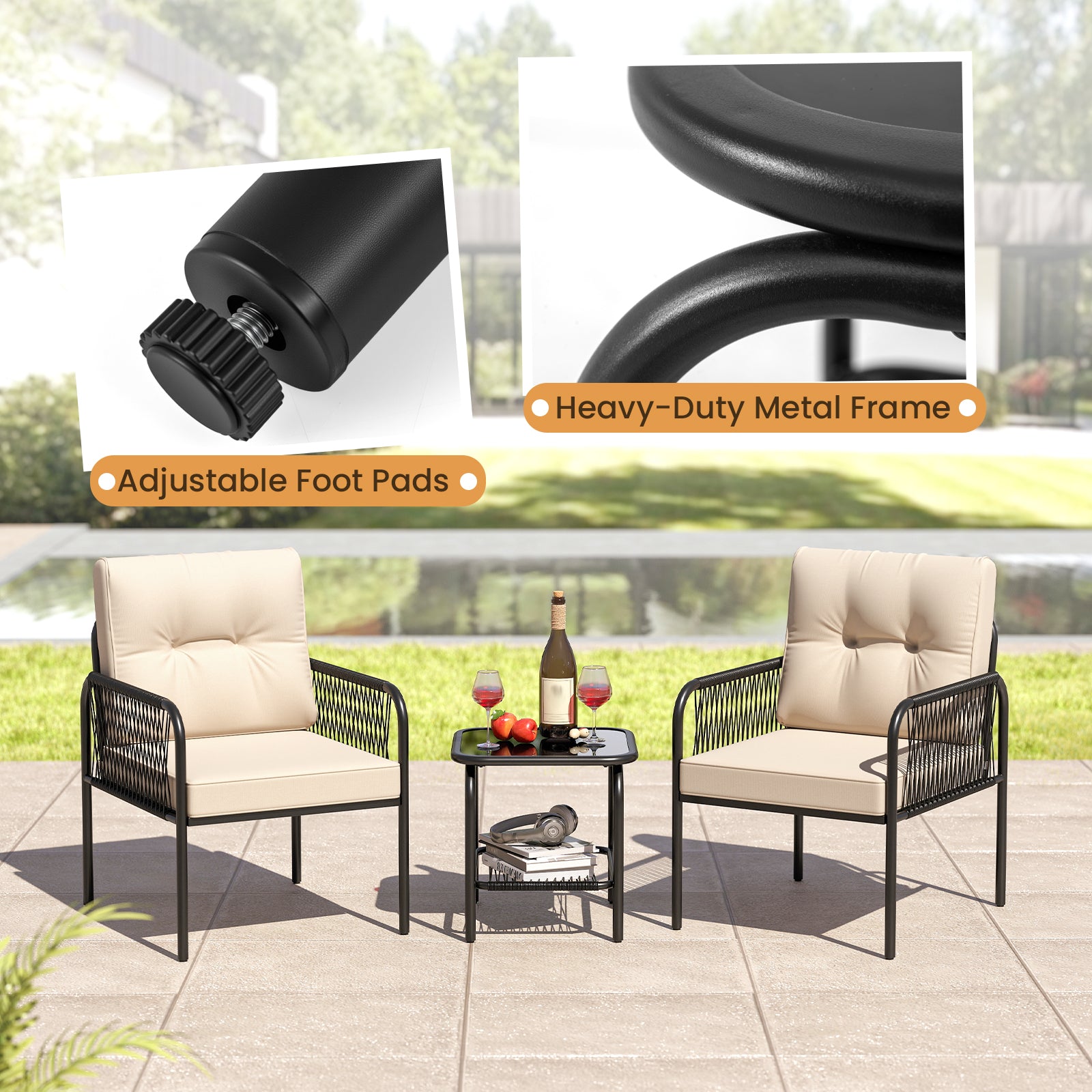 3 Pieces Patio Bistro PE Outdoor Wicker Rattan Furniture Conversation Set, Beige Patio Conversation Sets at Gallery Canada