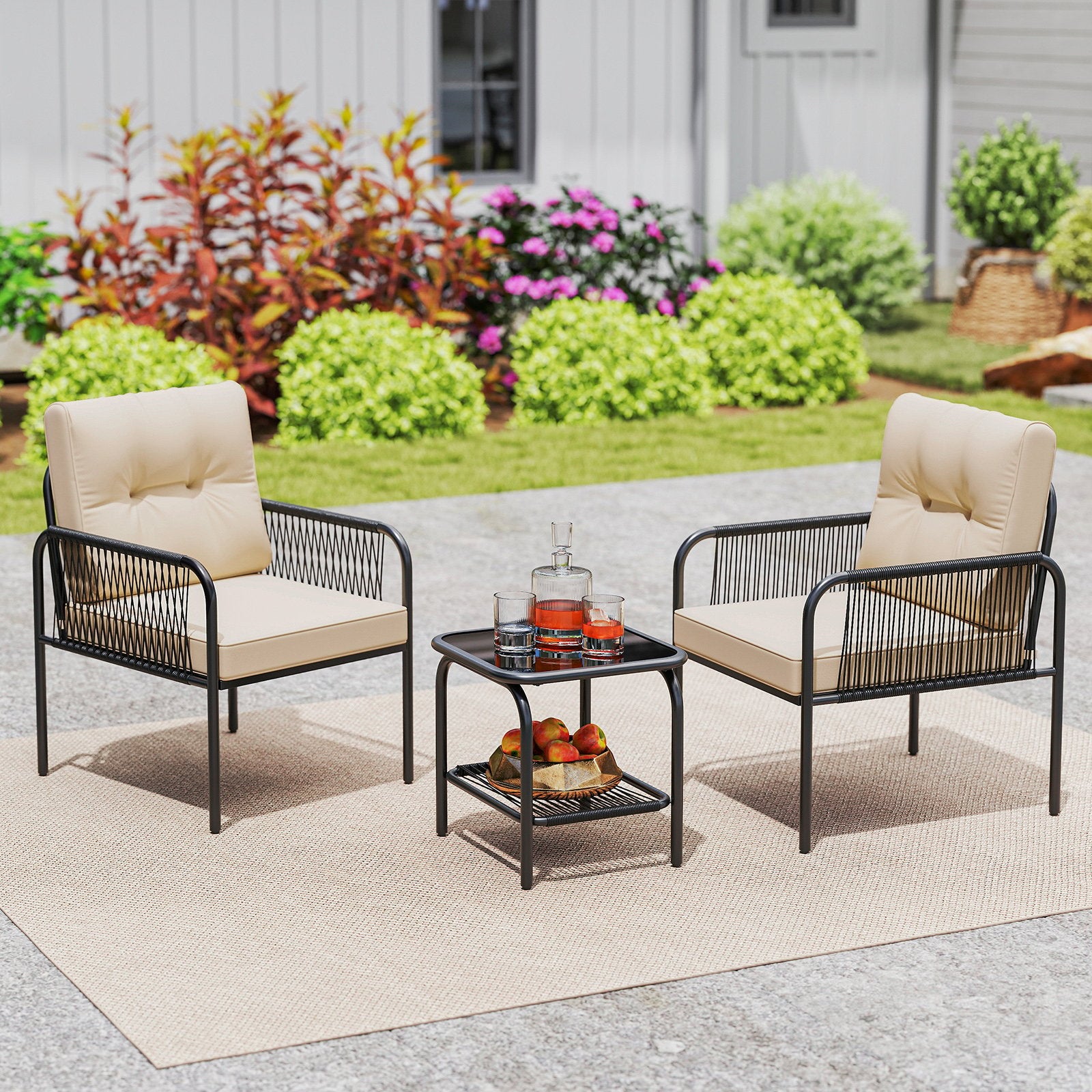 3 Pieces Patio Bistro PE Outdoor Wicker Rattan Furniture Conversation Set, Beige Patio Conversation Sets at Gallery Canada
