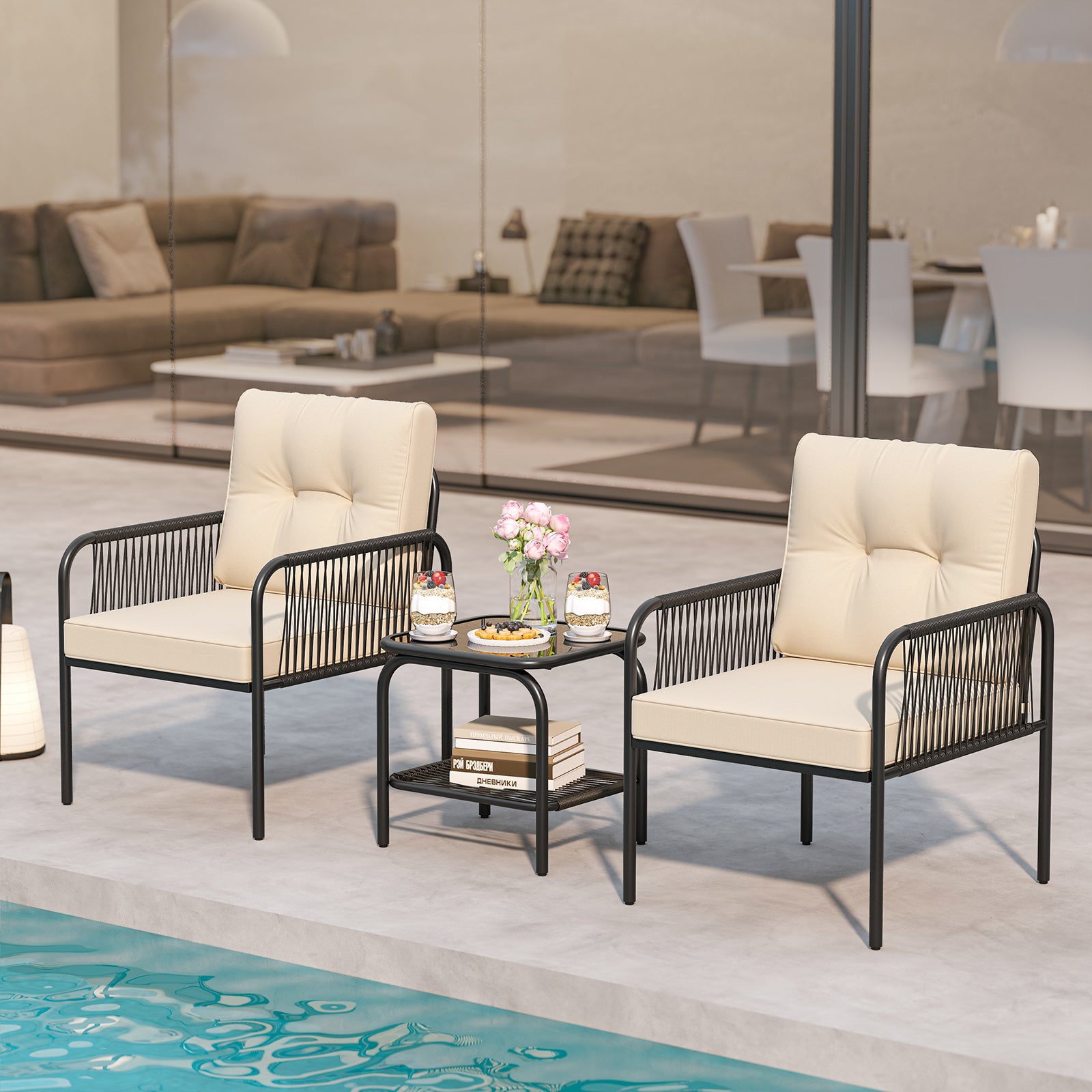 3 Pieces Patio Bistro PE Outdoor Wicker Rattan Furniture Conversation Set, Beige Patio Conversation Sets at Gallery Canada