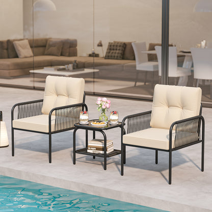 3 Pieces Patio Bistro PE Outdoor Wicker Rattan Furniture Conversation Set, Beige Patio Conversation Sets at Gallery Canada