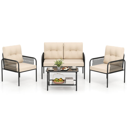 4 Pieces Patio Furniture Set PE Rattan Sofa Chairs with Loveseat, Beige Patio Conversation Sets Beige at Gallery Canada