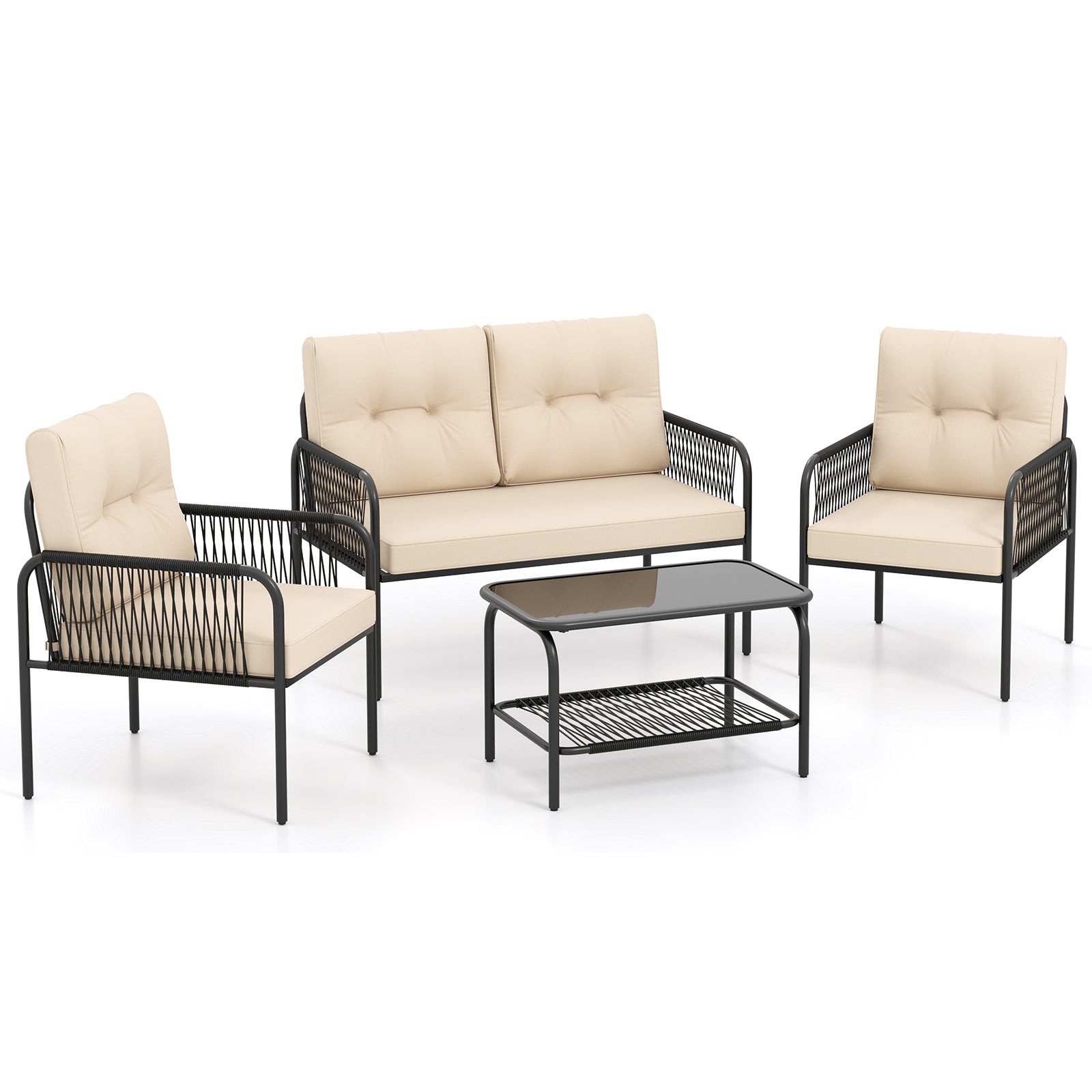 4 Pieces Patio Furniture Set PE Rattan Sofa Chairs with Loveseat, Beige Patio Conversation Sets at Gallery Canada