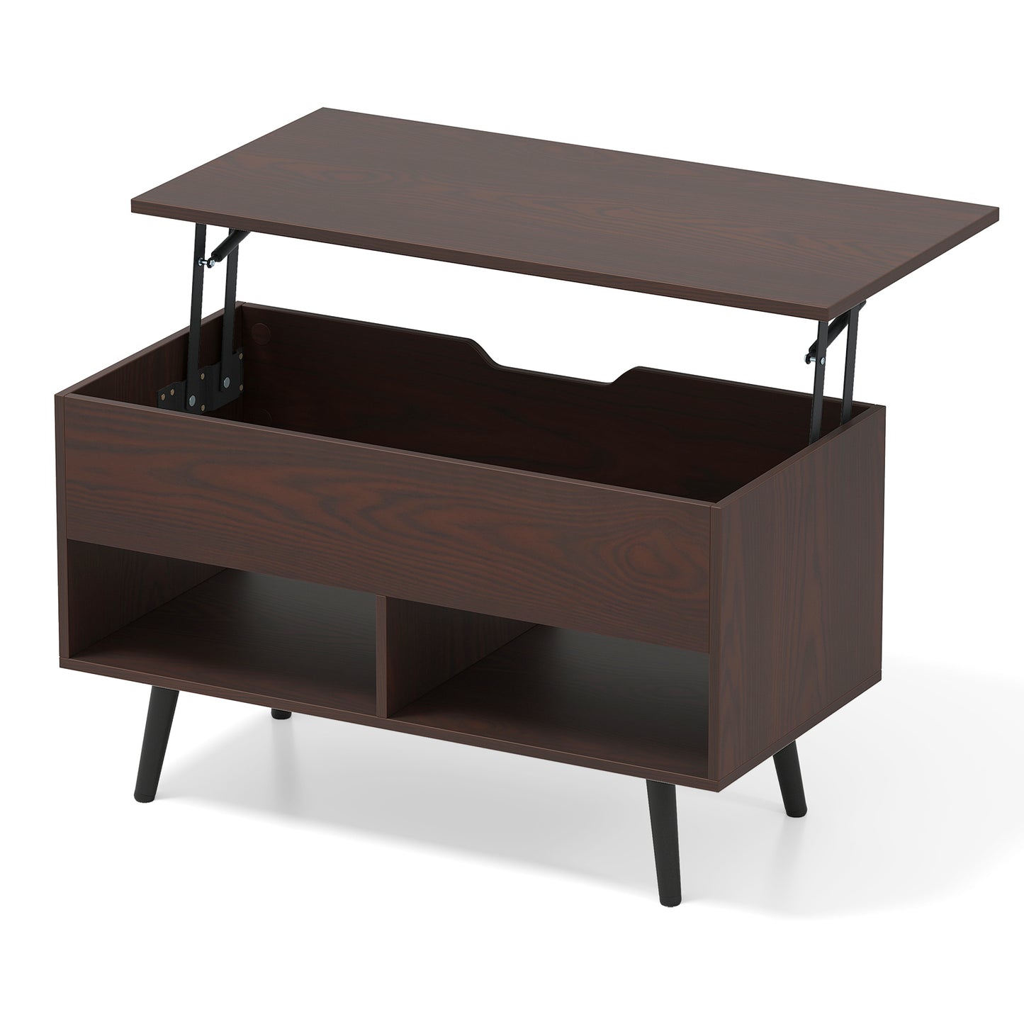 31.5 Inch Lift-Top Coffee Table with Hidden Storage and 2 Open Shelves, Brown Living Room at Gallery Canada