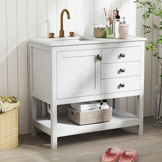 Freestanding Bathroom Vanity Unit with Basin Floor Storage Cabinet, White Floor Cabinets White at Gallery Canada