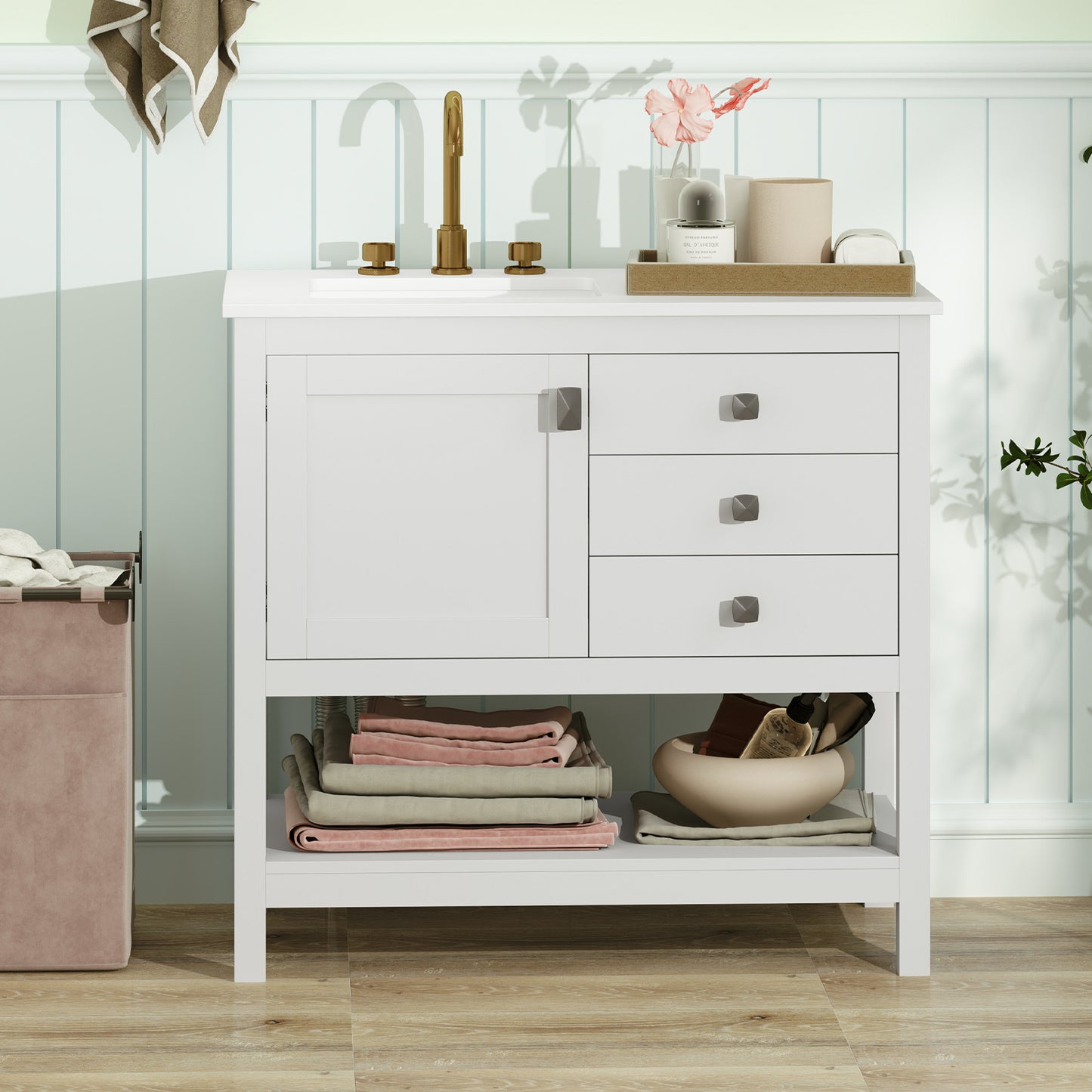 Freestanding Bathroom Vanity Unit with Basin Floor Storage Cabinet, White Floor Cabinets at Gallery Canada