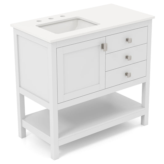 Freestanding Bathroom Vanity With Basin, Floor Storage Cabinet, White