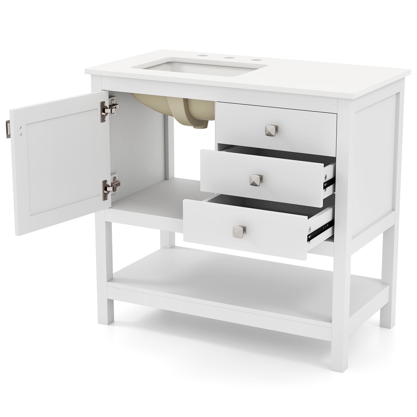 Freestanding Bathroom Vanity Unit with Basin Floor Storage Cabinet, White Floor Cabinets at Gallery Canada