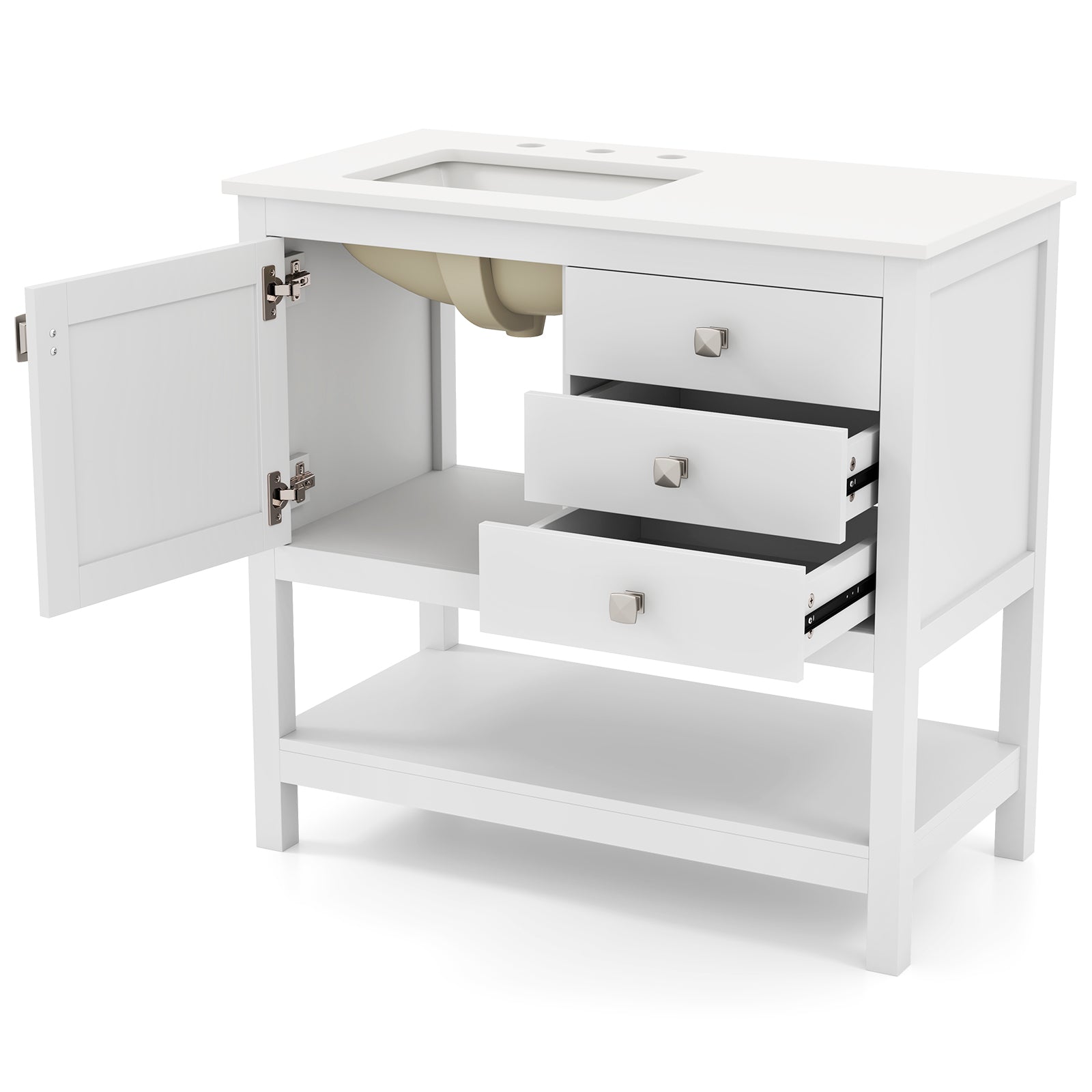 Freestanding Bathroom Vanity Unit with Basin Floor Storage Cabinet, White Floor Cabinets at Gallery Canada