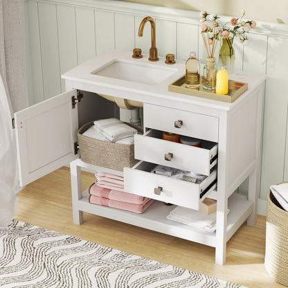 Freestanding Bathroom Vanity Unit with Basin Floor Storage Cabinet, White Floor Cabinets at Gallery Canada