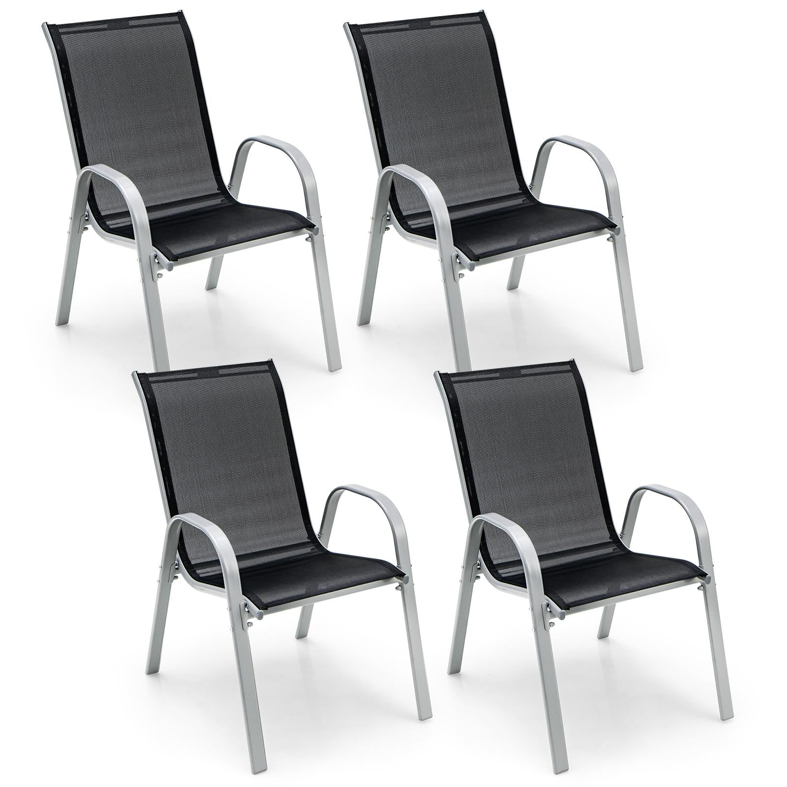 4 Pieces Stackable Patio Dining Chairs Set with Armrest, Black Patio Dining Chairs Black at Gallery Canada