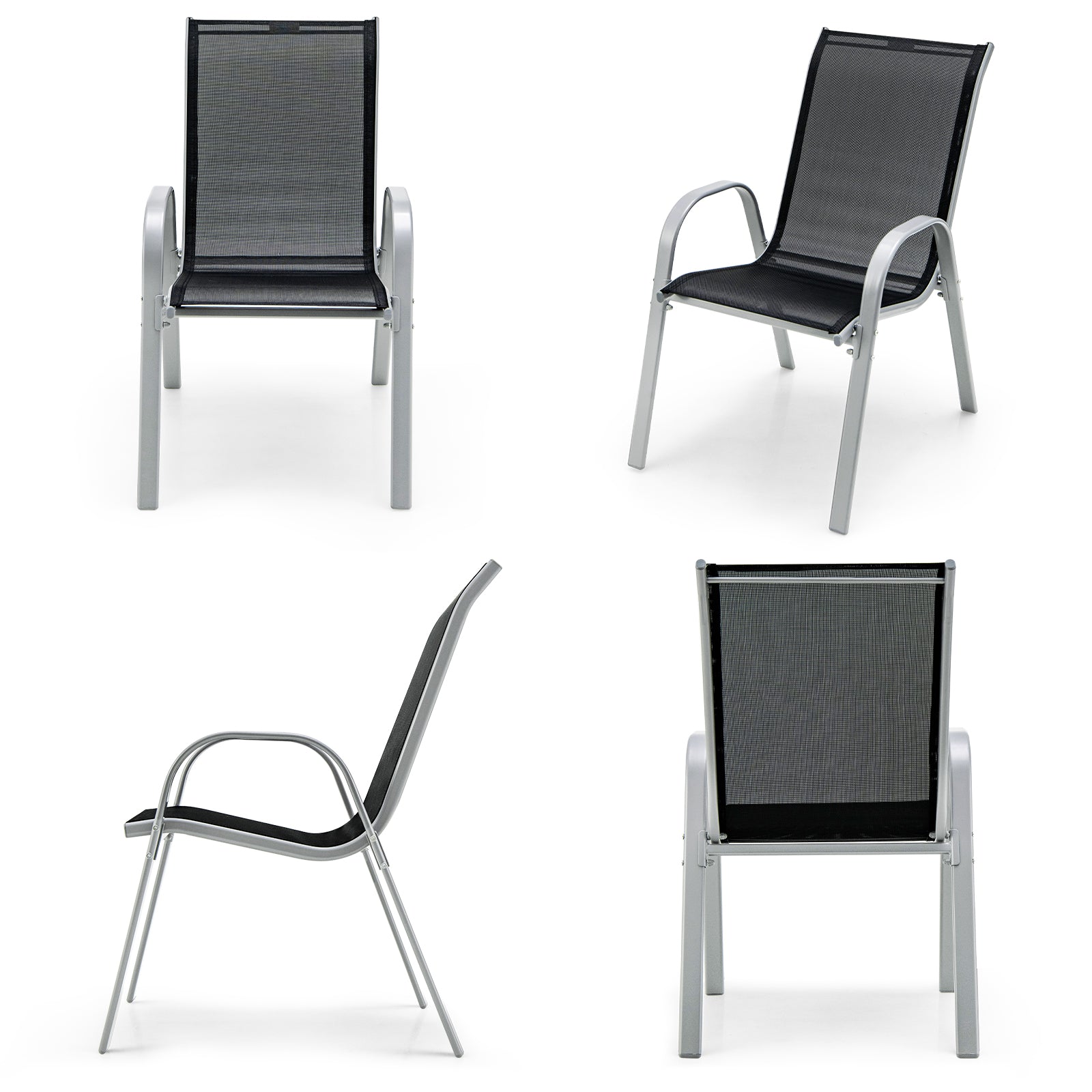 4 Pieces Stackable Patio Dining Chairs Set with Armrest, Black Patio Dining Chairs at Gallery Canada
