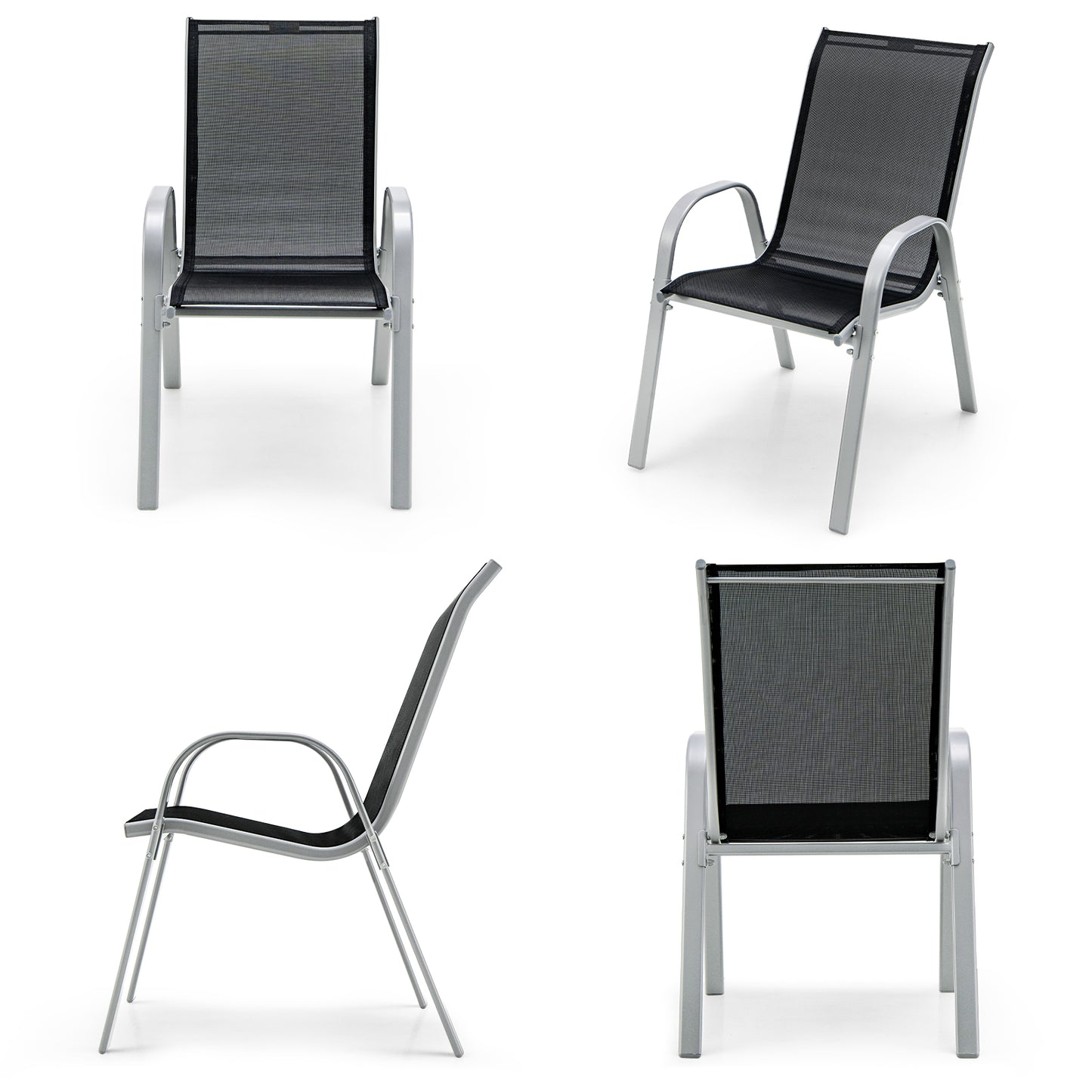 4 Pieces Stackable Patio Dining Chairs Set with Armrest, Black Patio Dining Chairs at Gallery Canada