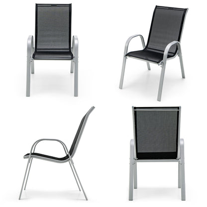 4 Pieces Stackable Patio Dining Chairs Set with Armrest, Black Patio Dining Chairs at Gallery Canada