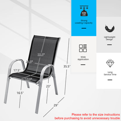 4 Pieces Stackable Patio Dining Chairs Set with Armrest, Black Patio Dining Chairs at Gallery Canada