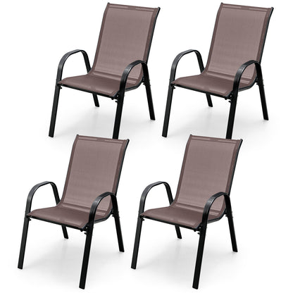 4 Pieces Stackable Patio Dining Chairs Set with Armrest, Brown Patio Dining Chairs Brown at Gallery Canada