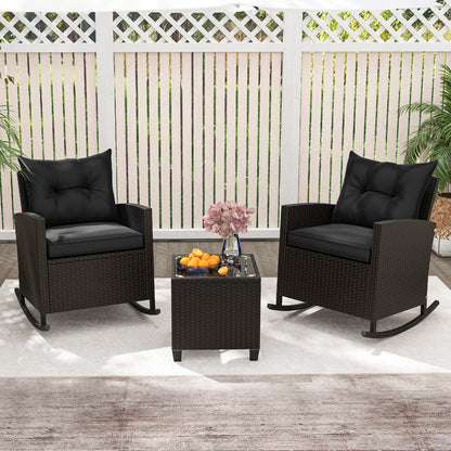 3-Piece Patio Rattan Rocker Chairs, Tempered Glass Table, Black Patio Conversation Sets at Gallery Canada