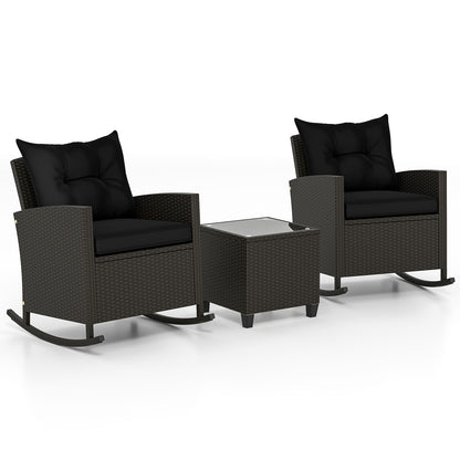 3-Piece Patio Rattan Rocker Chairs, Tempered Glass Table, Black Patio Conversation Sets at Gallery Canada