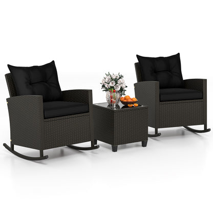 3-Piece Patio Rattan Rocker Chairs, Tempered Glass Table, Black Patio Conversation Sets at Gallery Canada