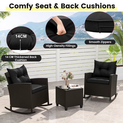3-Piece Patio Rattan Rocker Chairs, Tempered Glass Table, Black Patio Conversation Sets at Gallery Canada