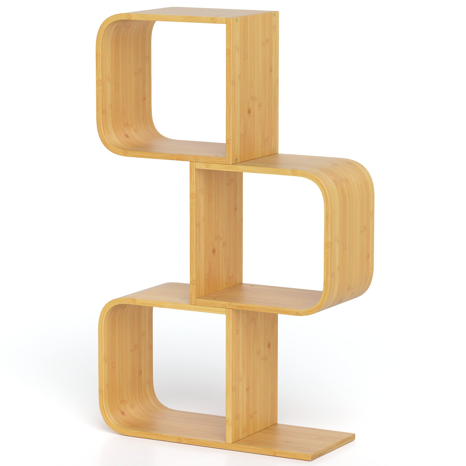 3-Tier S-Shaped Bookcase with 3 Open Cubes for Living Room, Natural Bookcases Natural at Gallery Canada