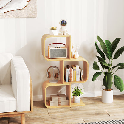 3-Tier S-Shaped Bookcase with 3 Open Cubes for Living Room, Natural Bookcases at Gallery Canada