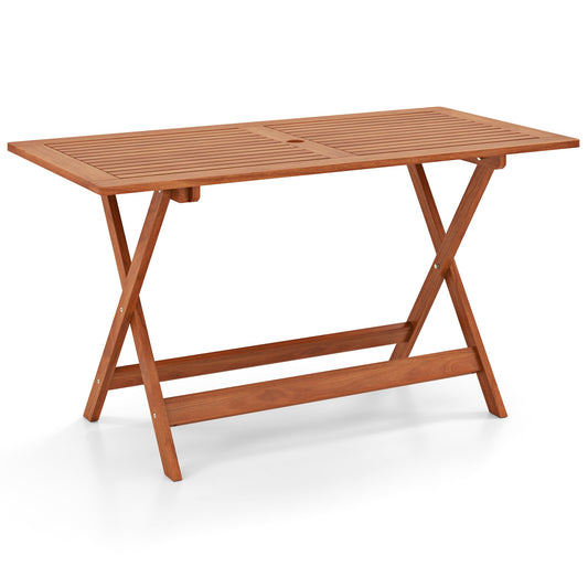 54.5 Inch x 27.5 Inch Patio Dining Table, Umbrella Hole, Teak