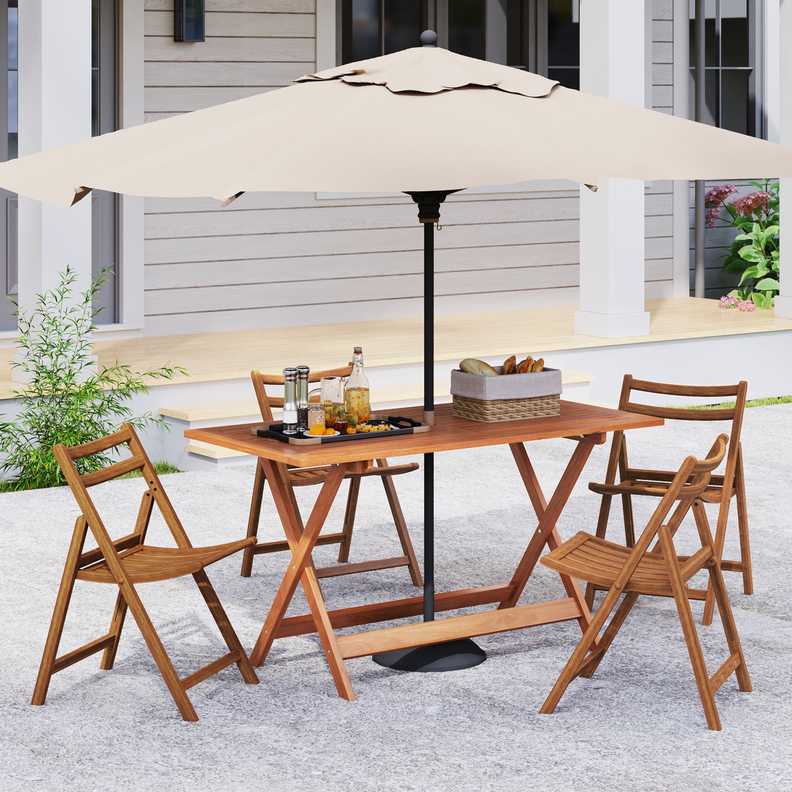 54.5 Inch x 27.5 Inch Patio Dining Table with Teak Painting and Umbrella Hole, Teak Patio Dining Tables at Gallery Canada