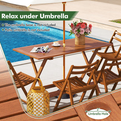54.5 Inch x 27.5 Inch Patio Dining Table with Teak Painting and Umbrella Hole, Teak Patio Dining Tables at Gallery Canada
