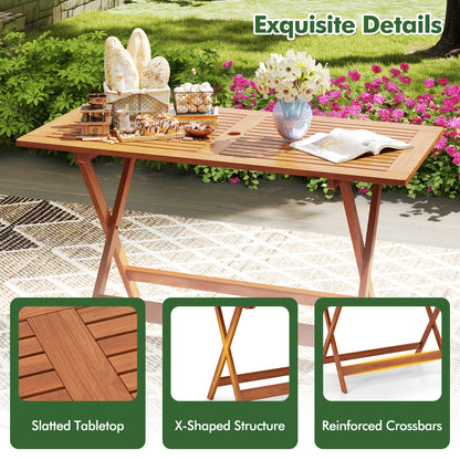 54.5 Inch x 27.5 Inch Patio Dining Table with Teak Painting and Umbrella Hole, Teak Patio Dining Tables at Gallery Canada