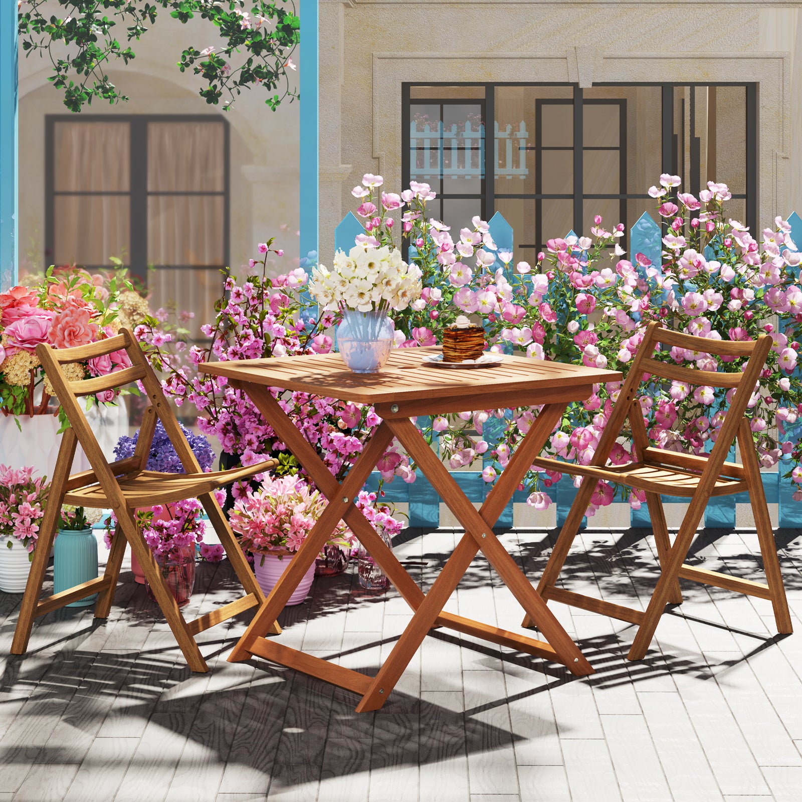 29.5 Inch x 29.5 Inch Patio Dining Table with Teak Painting and Umbrella Hole, Teak Patio Dining Tables at Gallery Canada