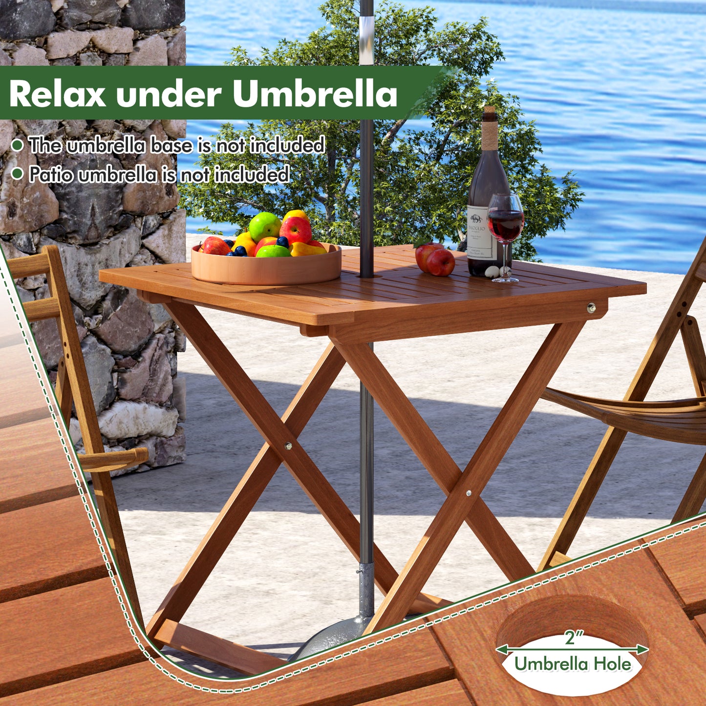 29.5 Inch x 29.5 Inch Patio Dining Table with Teak Painting and Umbrella Hole, Teak Patio Dining Tables at Gallery Canada