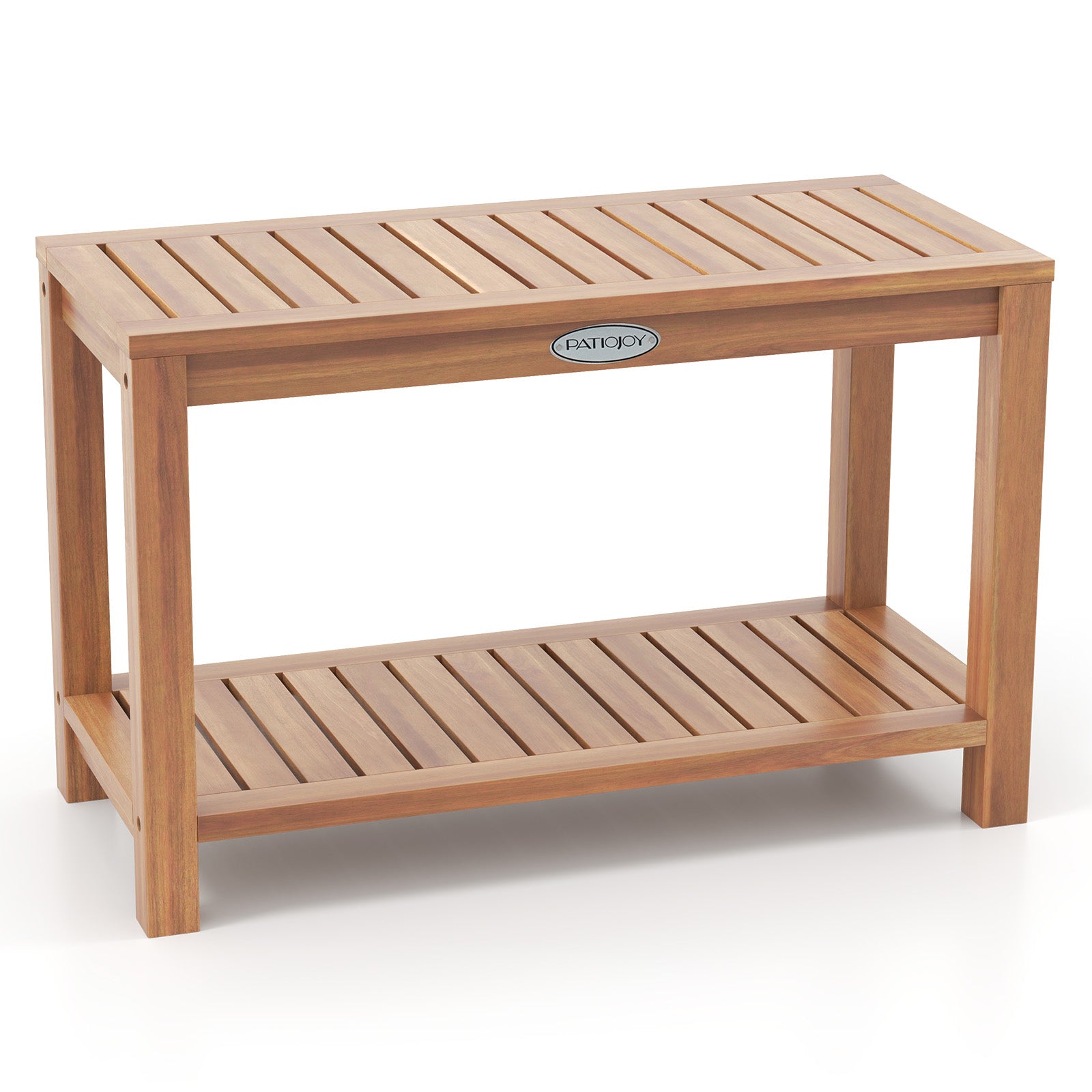30 Inch Teak Wood Shower Bench, Storage Shelf, Natural Bath Safety Natural at Gallery Canada