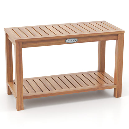 30 Inch Teak Wood Shower Bench, Storage Shelf, Natural Bath Safety Natural at Gallery Canada